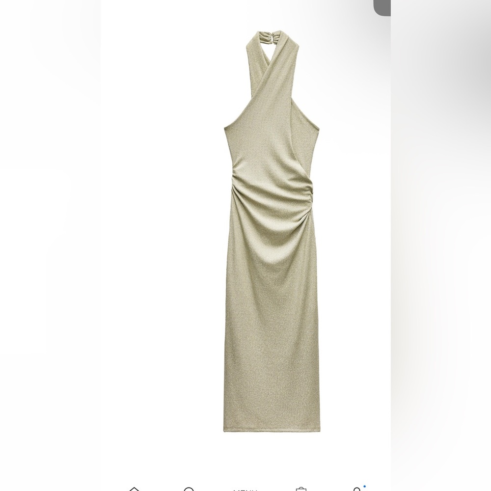 Zara Green Ruched Asymmetrical Cocktail Dress